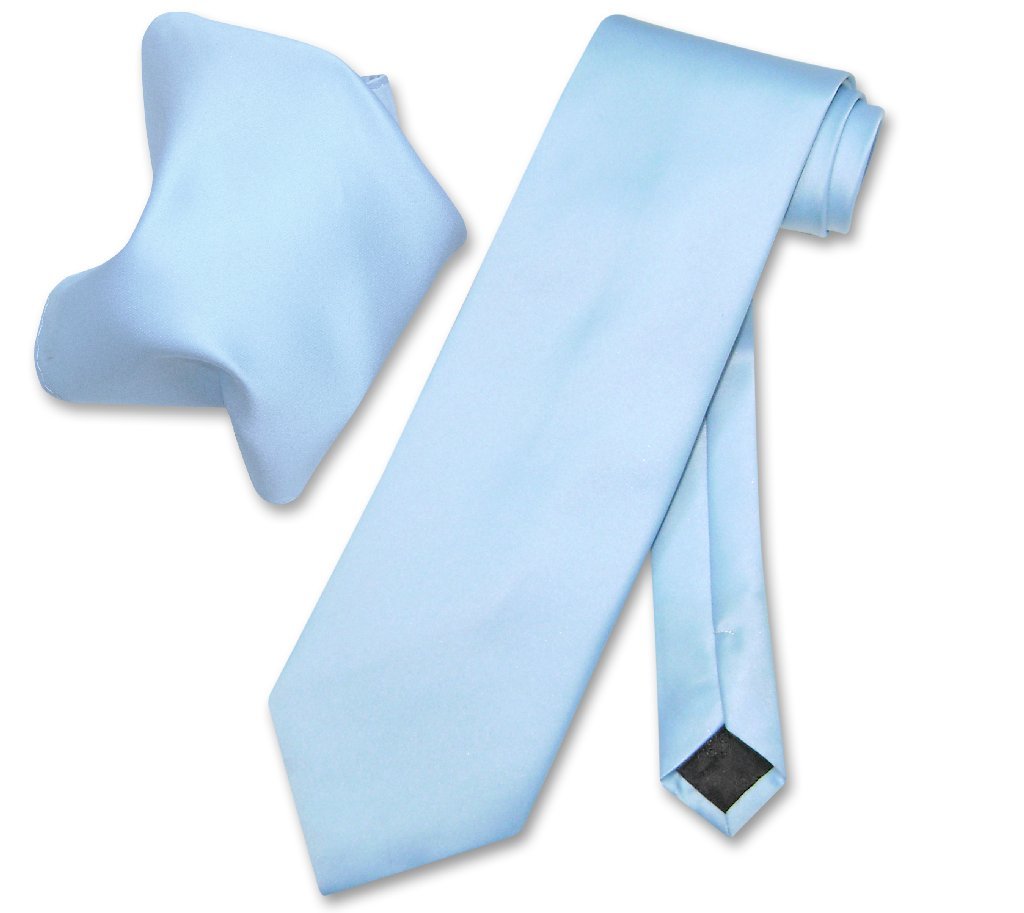 Vesuvio Napoli Solid BABY BLUE Color NeckTie & Handkerchief Men's Neck Tie Set