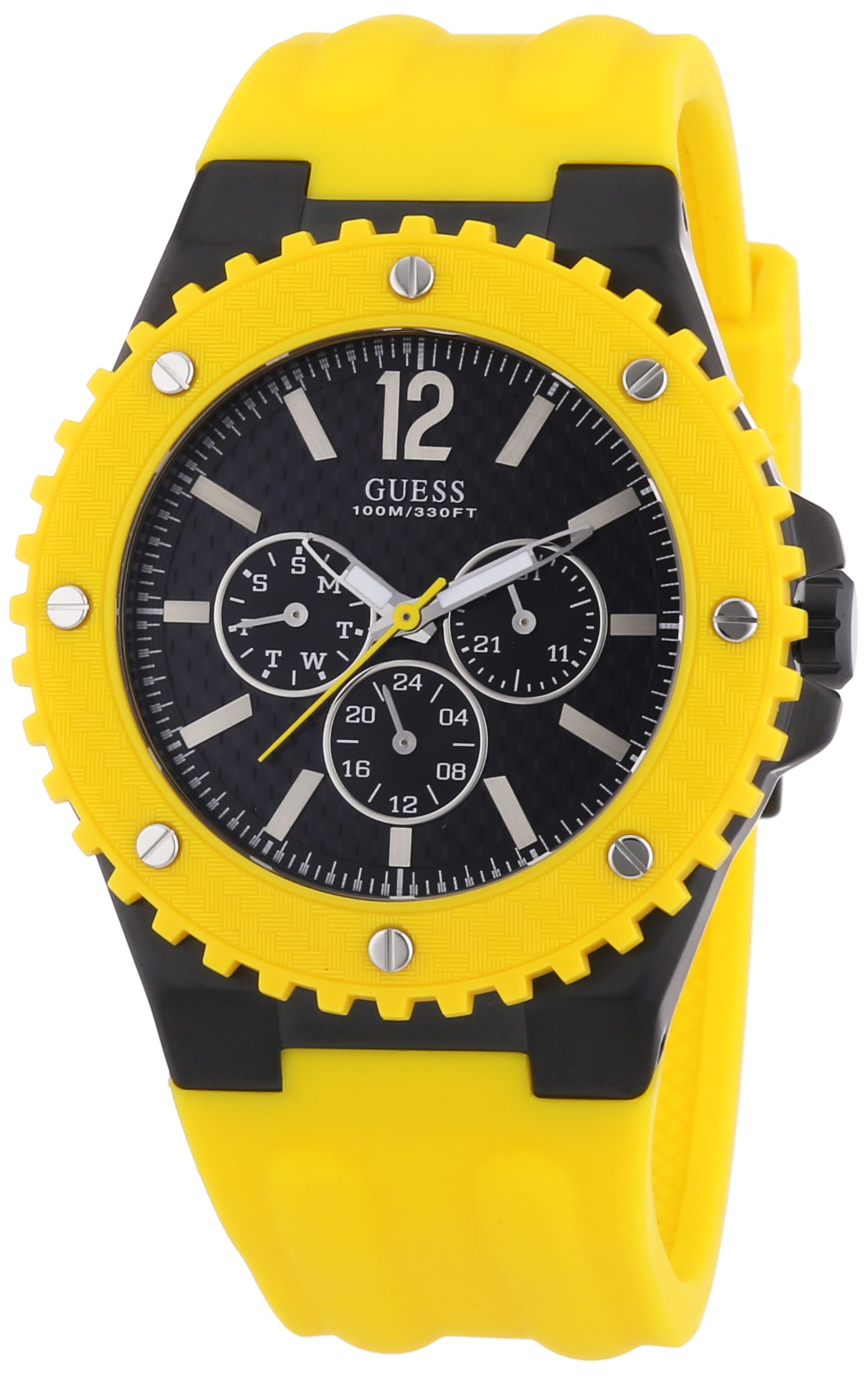 Men's Black Textured Dial Yellow Rubber