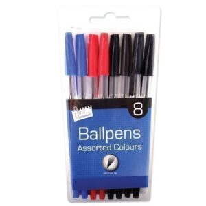 8 x packet of ball point pens, black blue and red