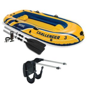 Intex Challenger 3 Boat 2 Person Raft & Oar Set Inflatable with Motor Mount Kit