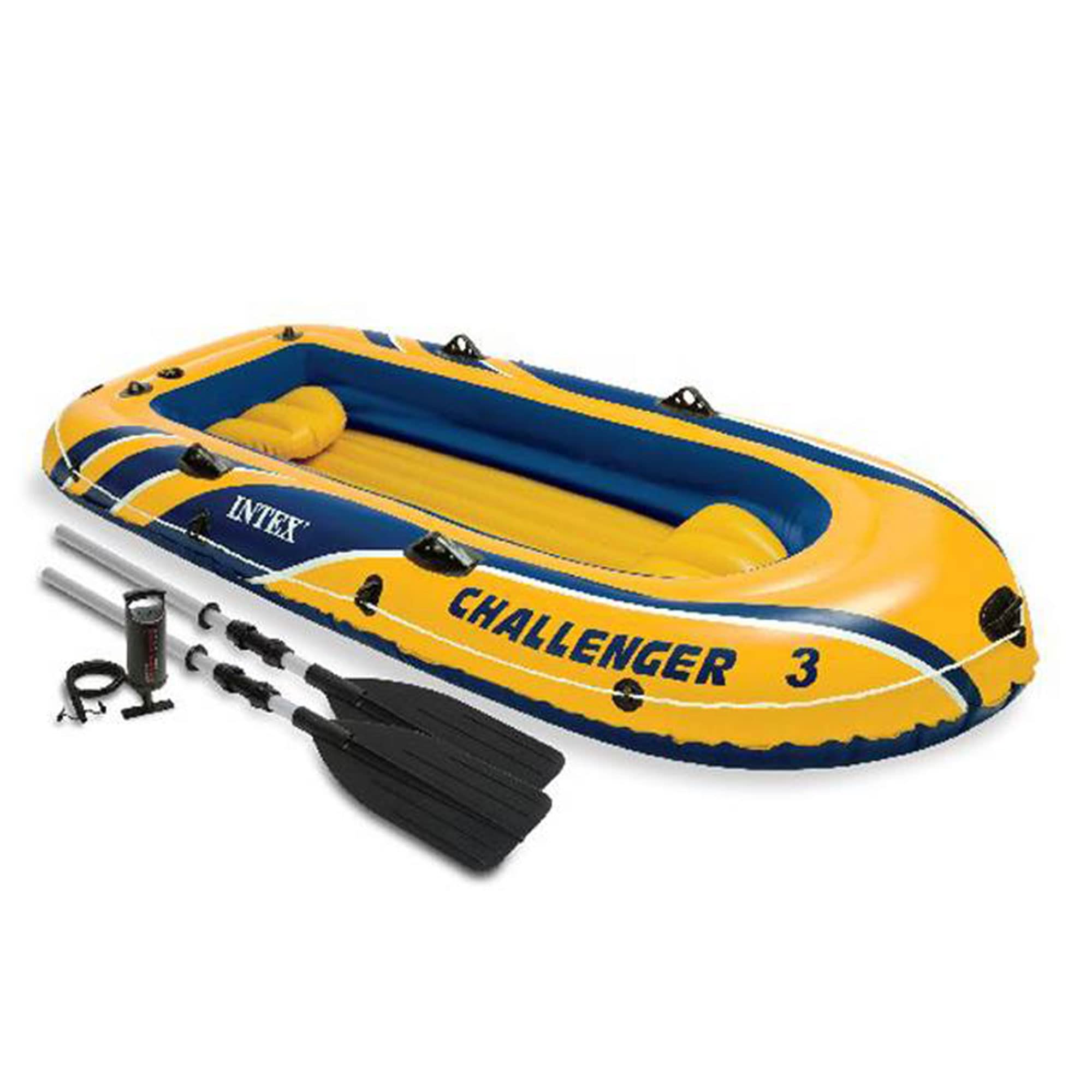 Intex Challenger 3 Boat 2 Person Raft & Oar Set Inflatable with Motor Mount Kit