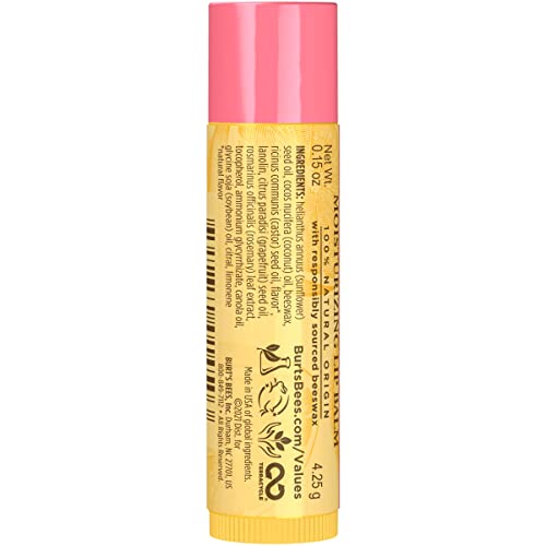 Burt's Bees 100% Natural Moisturizing Lip Balm, Pink Grapefruit with Beeswax & Fruit Extracts, 1 Tube