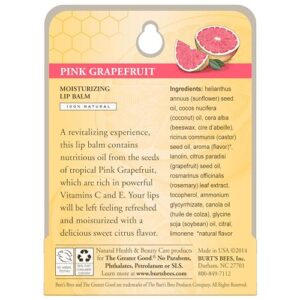 Burt's Bees 100% Natural Moisturizing Lip Balm, Pink Grapefruit with Beeswax & Fruit Extracts, 1 Tube