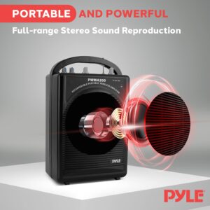 Pyle Portable PA Speaker & Microphone System - FM Stereo Radio, Built-in Rechargeable Battery, Aux & Microphone Inputs, Includes Beltpack, Hand-held Headset & Lavalier Mics - Black