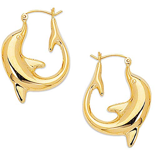 14k Yellow Gold Dolphin Hoop Earrings - 18x22 mm, 1.5gr.