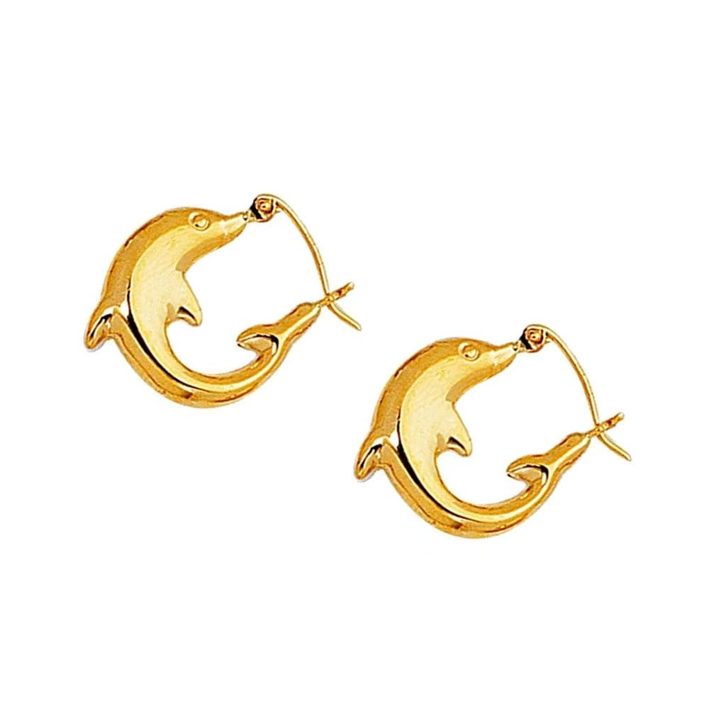 14k Yellow Gold Dolphin Hoop Earrings - 18x22 mm, 1.5gr.