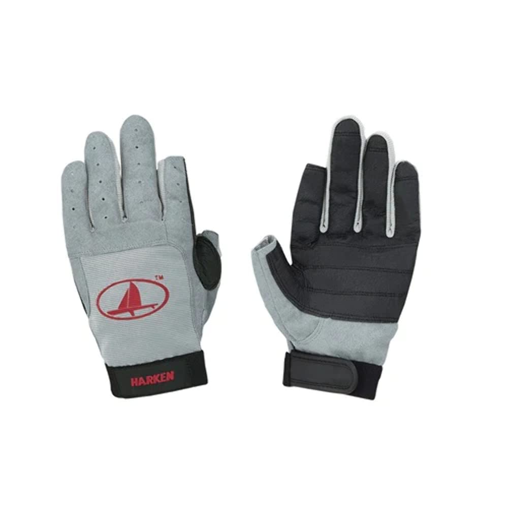 Harken Sport Classic 3/4 Finger Glove, Grey/Black/Red, X-Large