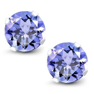 Gem Stone King 14K White Gold Tanzanite Stud Earrings For Women (1.00 Cttw, Gemstone Birthstone, Round 5MM)