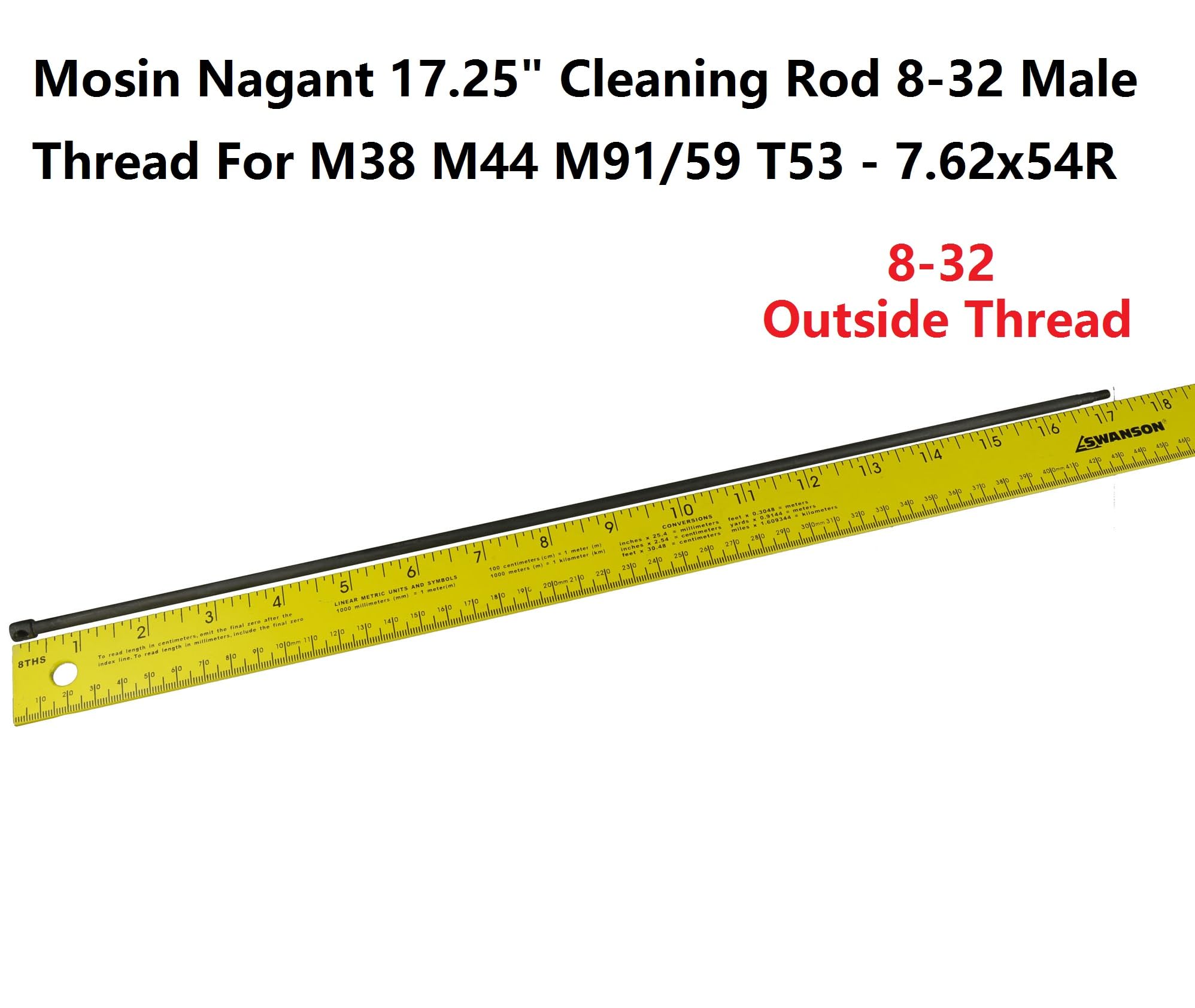 FieldSport GRG Mosin Nagant 17.5" Cleaning Rod M38, M44, M91/59, M91/38, T53, US Thread 8-32