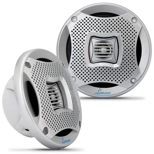 LANZAR 5.25” Marine 2-Way Speakers - Water Resistant Audio Stereo Sound System with 400 Watt Power, Attachable Grills and Resin Treatment for Indoor and Outdoor Use - 1 Pair in - AQ5CXS (Silver)