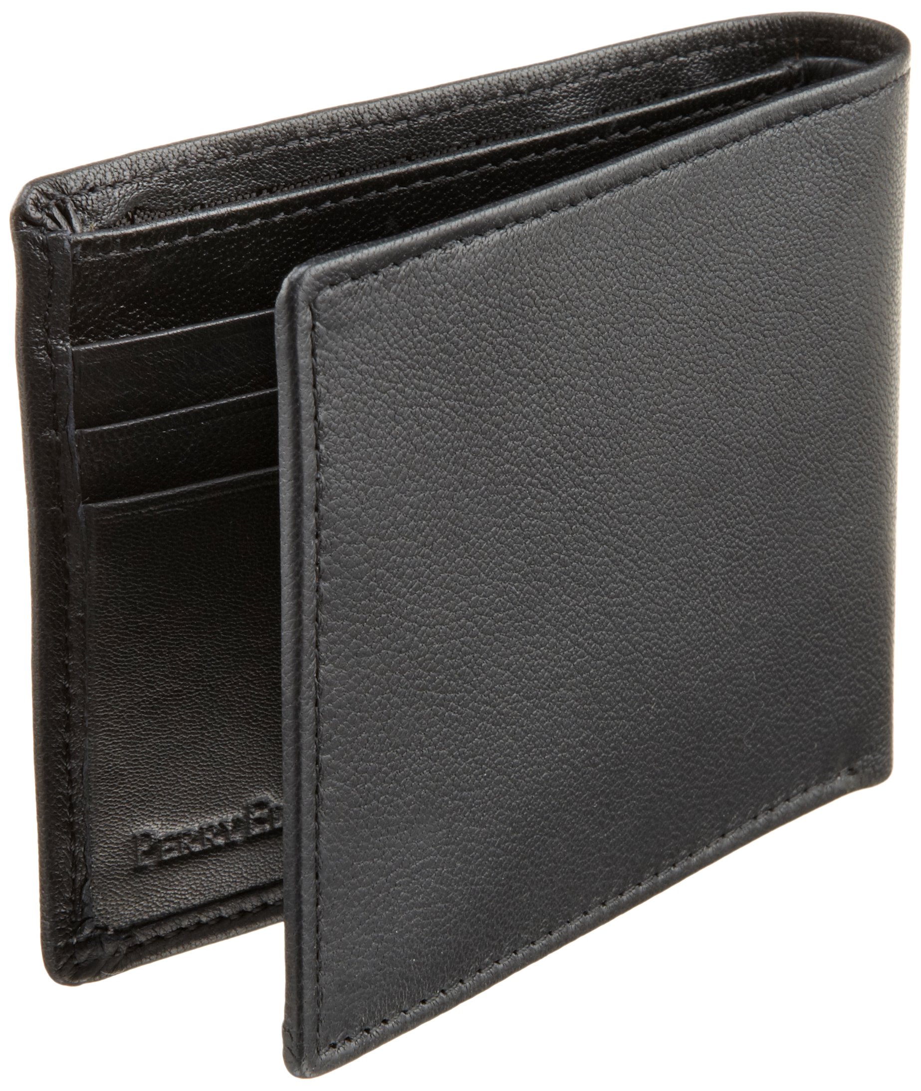 Perry Ellis Portfolio Men's Gramercy 100% Leather Slimfold Wallet With Bifold Closure, Black, One Size