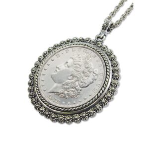 morgan dollar silvertone bezel pendant