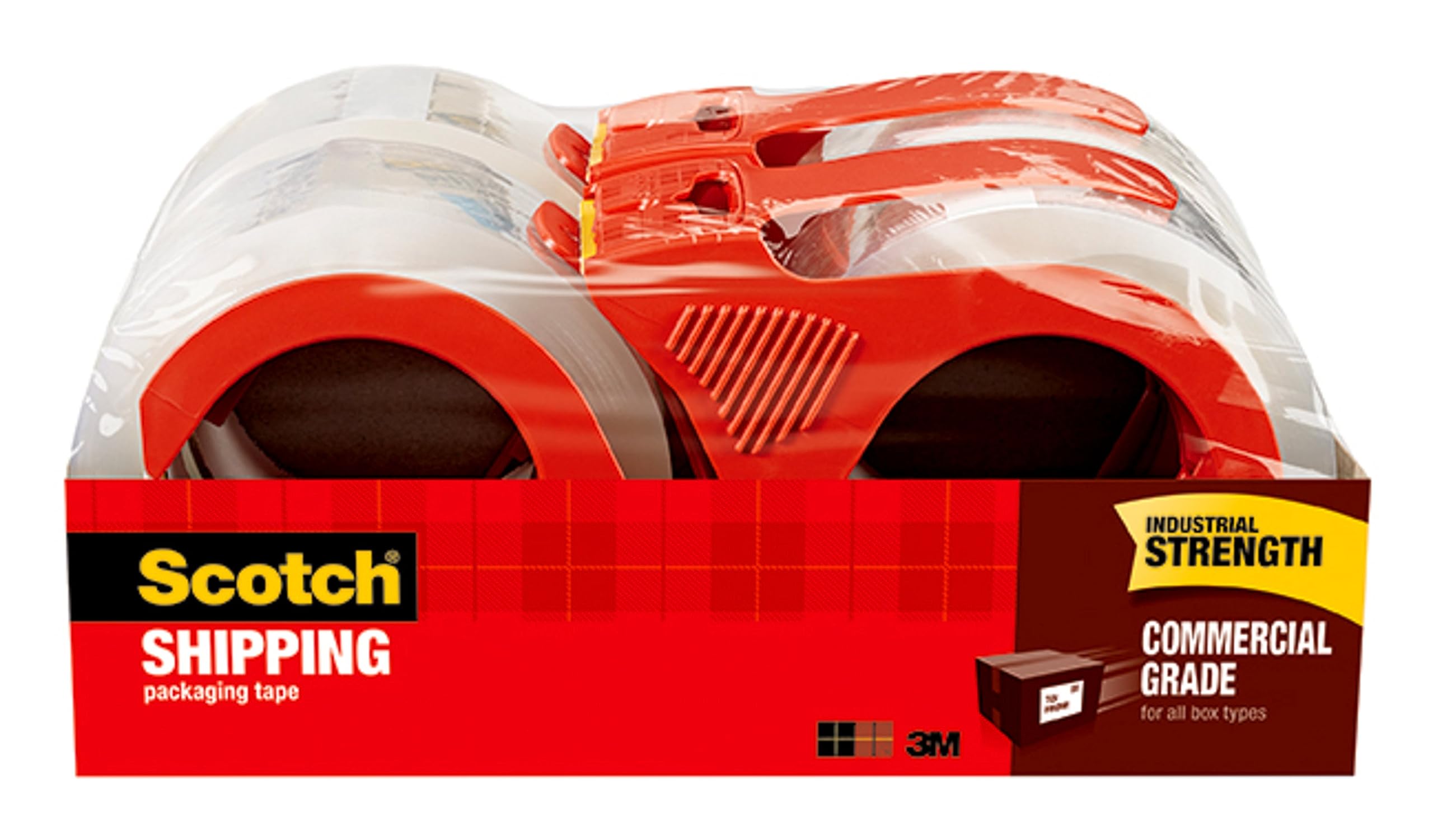 Scotch Commercial Grade Shipping Packaging Tape, 1.88" x 54.6 yd, Designed for Packing, Shipping and Mailing, Guaranteed to Stay Sealed, 3" Core, Clear, 4 Rolls (3750-4RD)