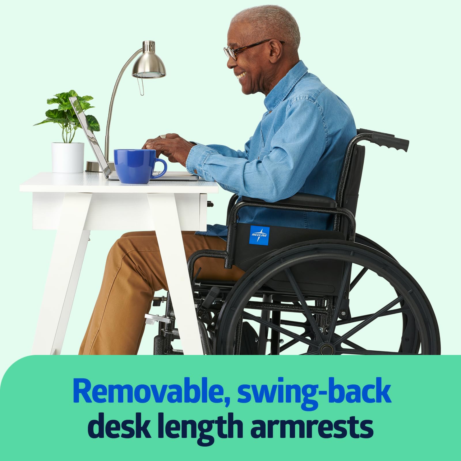 Medline Lightweight Wheelchair for Adults With Swing-Back, Desk-Length Arms, Elevating Leg Rests; 18W" x 16"D Seat