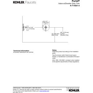 Kohler T14501-4-BL Purist Shower Valve Trim, Matte Black