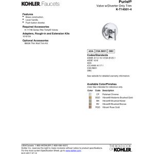 Kohler T14501-4-BL Purist Shower Valve Trim, Matte Black