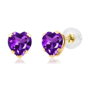 Gem Stone King 14K Yellow Gold Purple Amethyst Stud Earrings For Women (0.80 Cttw, Gemstone Birthstone, Heart Shape 5MM)