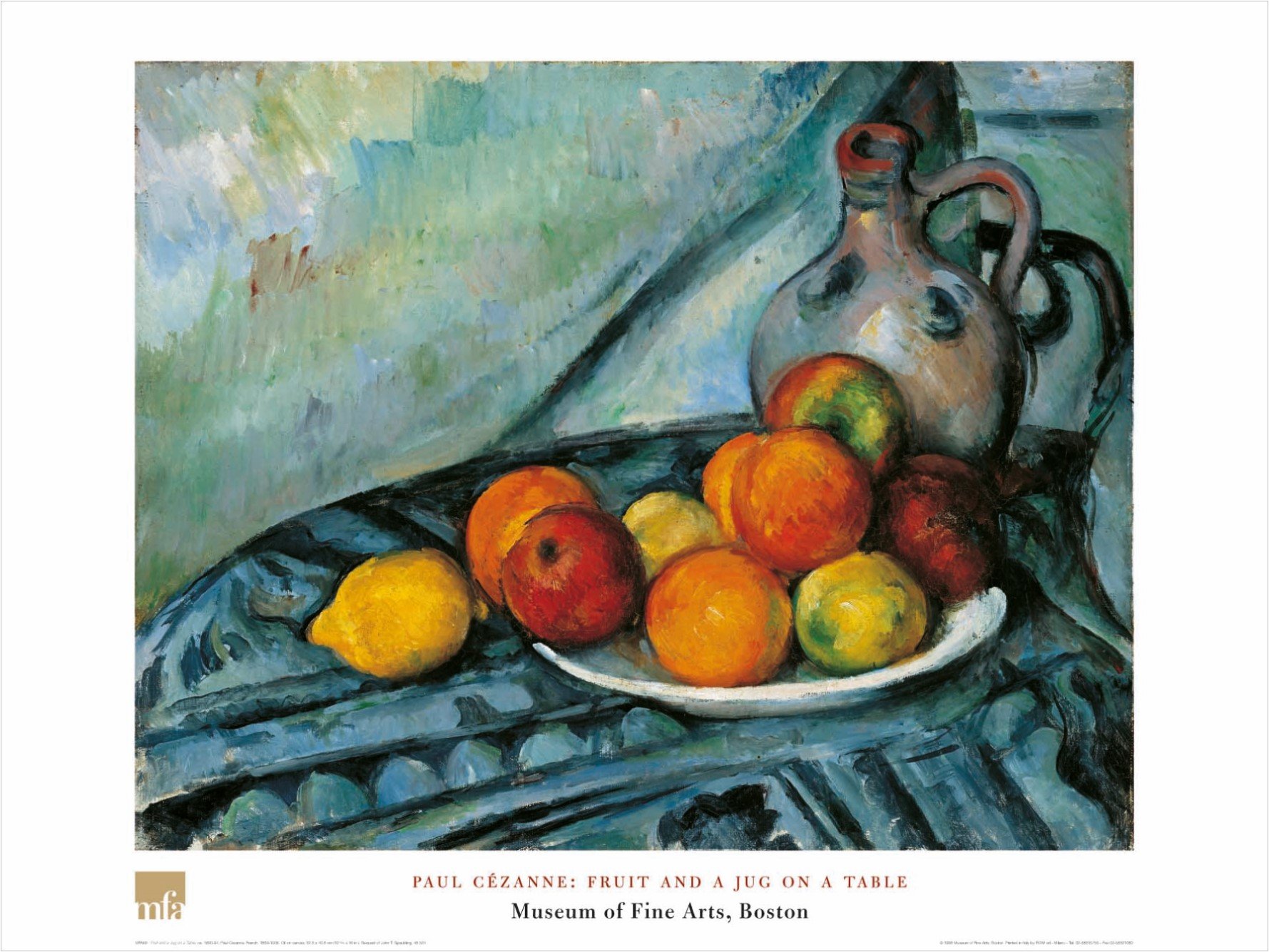 buyartforless Fruit and A Jug On A Table by Paul Cezanne 24x32 Art Print Poster Famous Painting Still Life Fruit Plate Apples