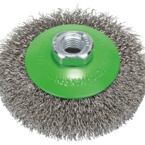 Bosch 2608622108 Conical Brush Crimped Wire, 0.35mm, 100mm x M14, Inox, Silver/Green