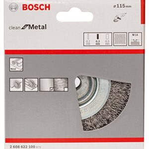 Bosch 2608622100 Wire Wheel Crimped Wire, 0.5mm Steel, 115mm x M14, Silver