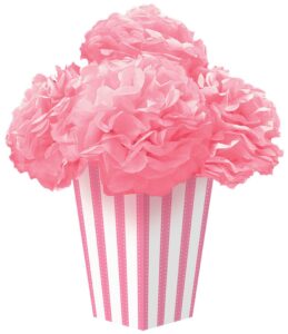 amscan dainty new stripes fluffy flower party centerpiece, 10.8 x 10.5, pink