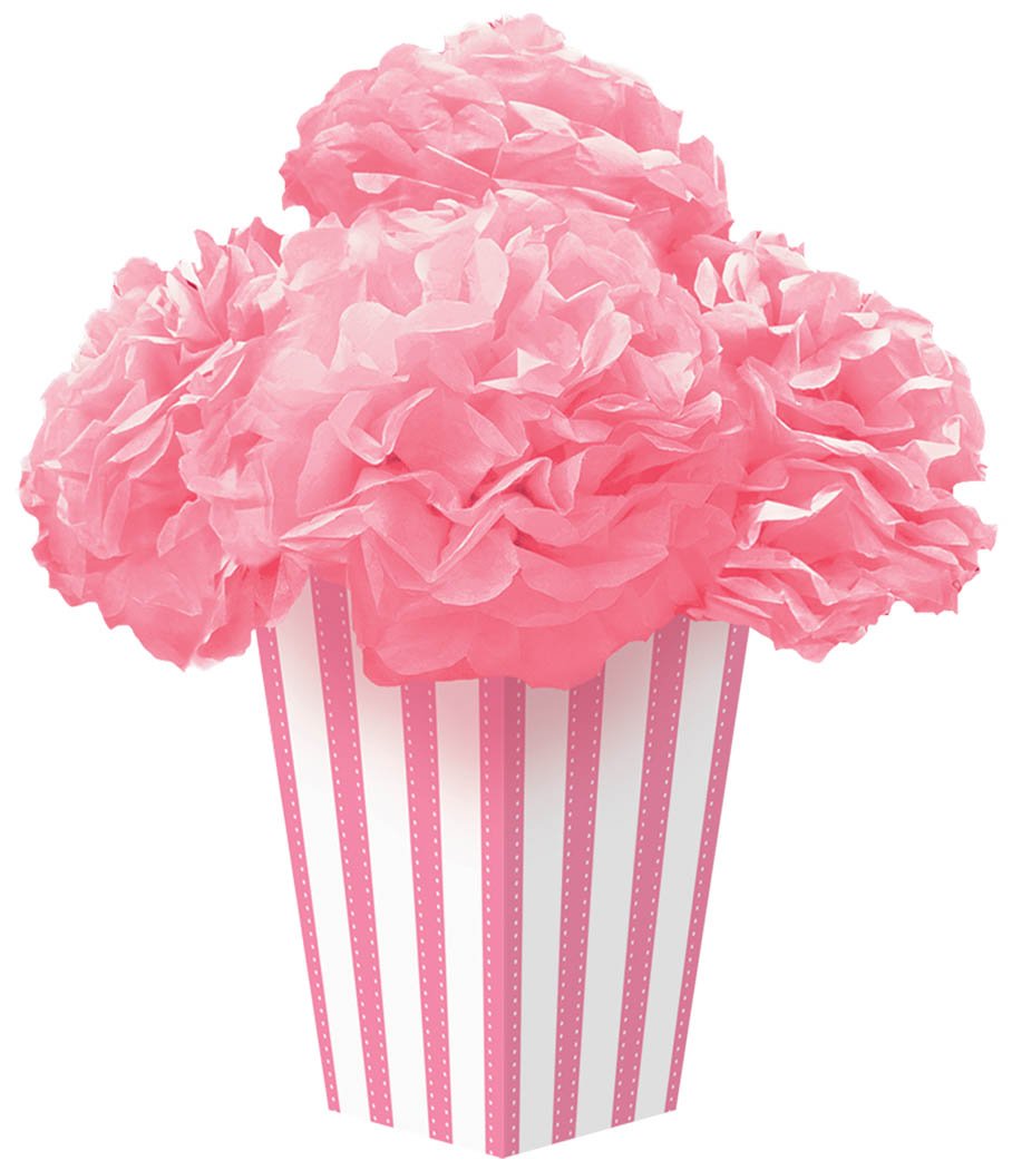 Amscan Dainty New Stripes Fluffy Flower Party Centerpiece, 10.8 x 10.5, Pink