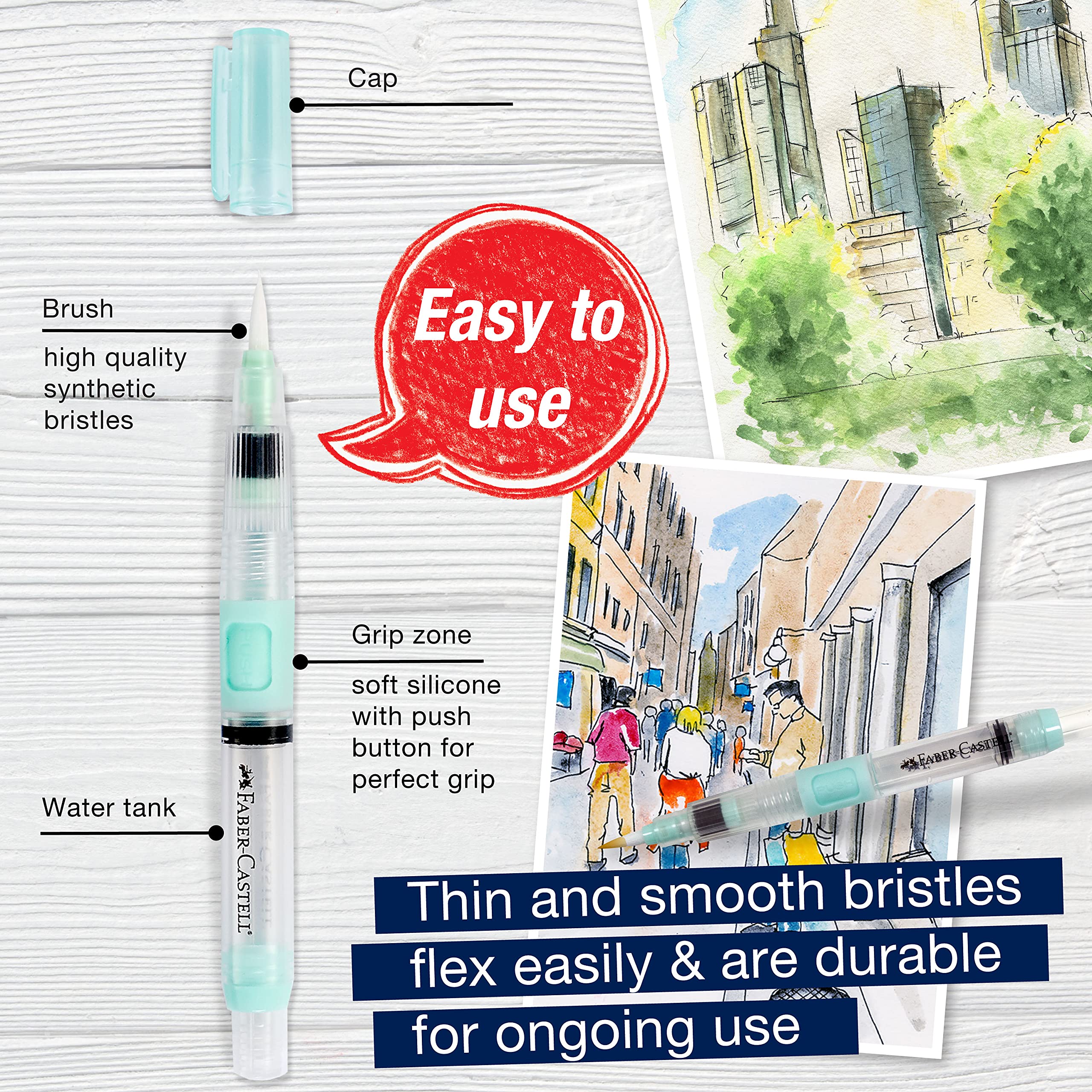 Faber-Castell Deluxe Water Brush Pen - Refillable Aqua Brush Pen for Watercolor