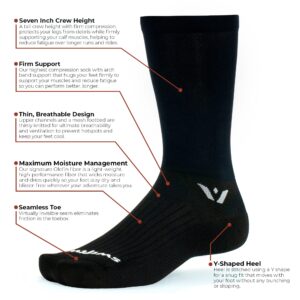 Swiftwick- ASPIRE SEVEN Cycling Socks, Firm Compression Fit, Tall Crew (Black, Large)