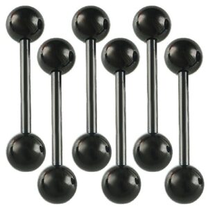 bodyjewellery 14G 14 Gauge 1.6mm 18mm Black surgical steel tongue rings straight bars balls barbells ALDH Piercing Set of 6