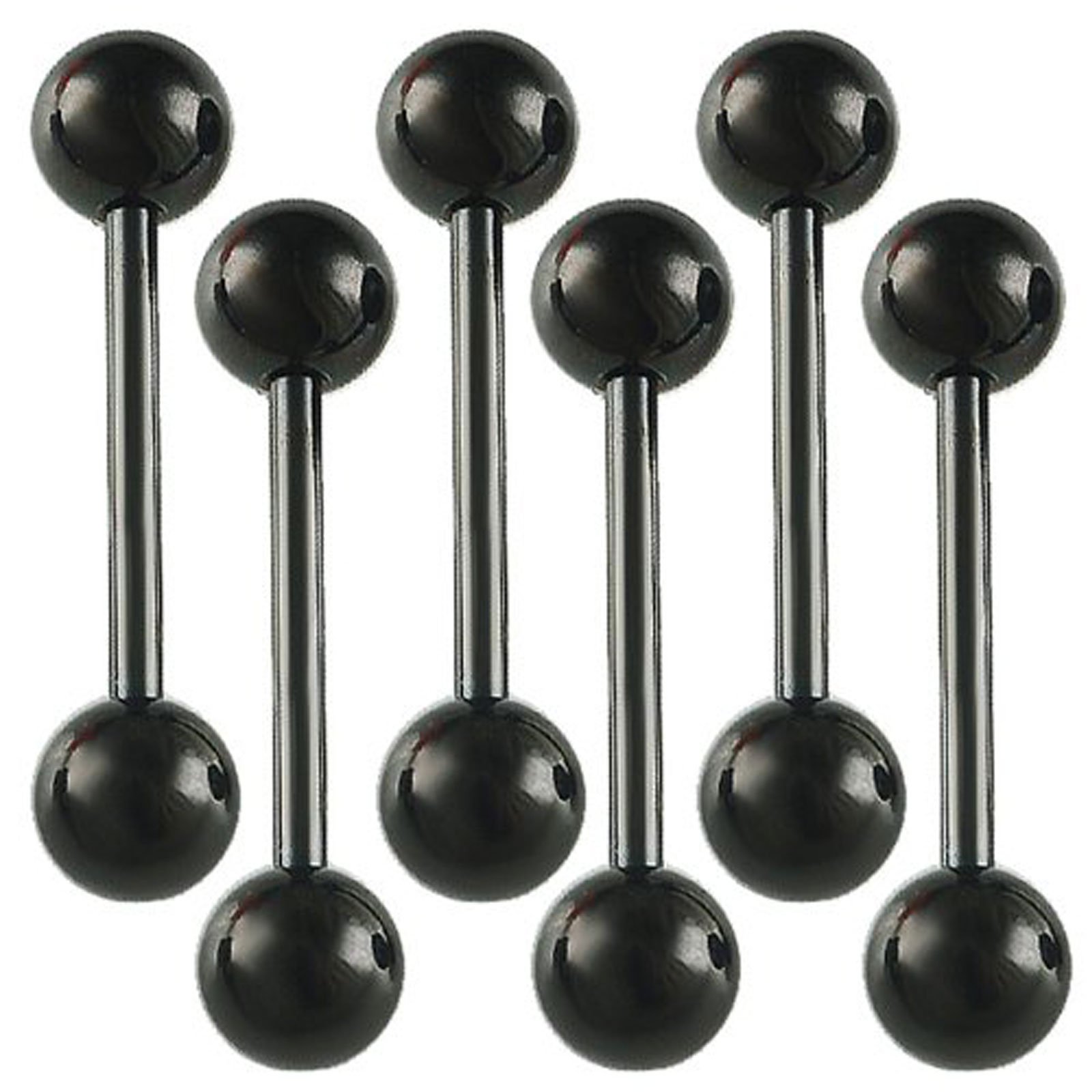 bodyjewellery 14G 14 Gauge 1.6mm 18mm Black surgical steel tongue rings straight bars balls barbells ALDH Piercing Set of 6