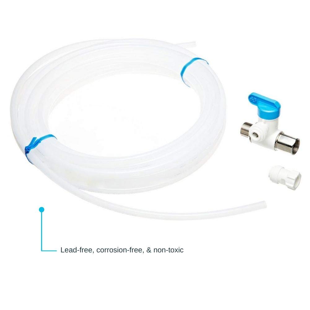 John Guest Ice Maker Connection Kit with Angle Stop Adapter Valve, Push to Connect Plastic Plumbing Fittings, White, ICE MAKER KIT