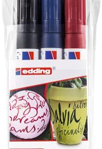 edding 1455 calligraphy marker - set of 3 markers - black, steel blue, crimson lake - flexible calligraphy nib 1-5 mm - fibre pen for paper, wood, terracotta, canvas - hand lettering, bullet journals