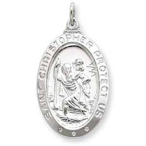 IceCarats 925 Sterling Silver Saint Christopher Medal Patron of Travelers Athletes Protection Necklace Christian Religious Pendant Faith Charm 31mm x 18mm Only