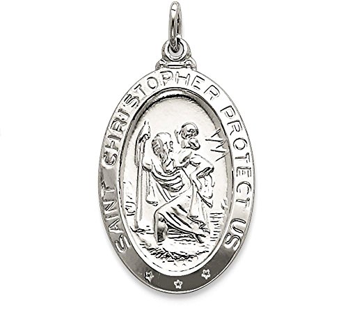 IceCarats 925 Sterling Silver Saint Christopher Medal Patron of Travelers Athletes Protection Necklace Christian Religious Pendant Faith Charm 31mm x 18mm Only