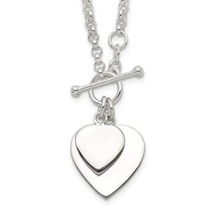 icecarats 925 sterling silver engraveable double heart love chain necklace toggle clasp