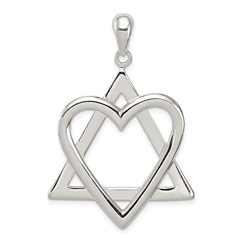 925 Sterling Silver Star of David Jewish Magen Heart Love Necklace Judaica Religious Pendant Israel Charm 43.35mm x 30mm Only