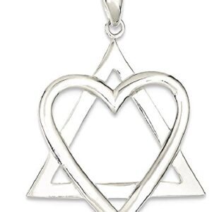 925 Sterling Silver Star of David Jewish Magen Heart Love Necklace Judaica Religious Pendant Israel Charm 43.35mm x 30mm Only