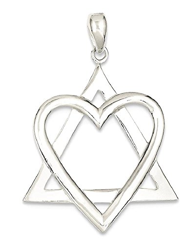 925 Sterling Silver Star of David Jewish Magen Heart Love Necklace Judaica Religious Pendant Israel Charm 43.35mm x 30mm Only