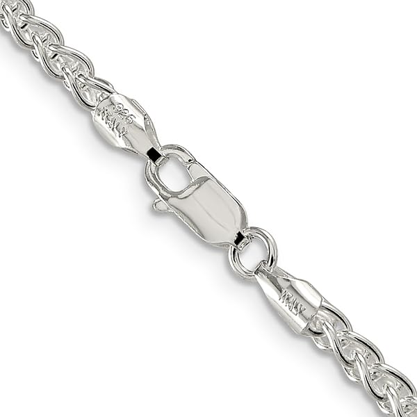 IceCarats 925 Sterling Silver 3mm Round Spiga Wheat Link Chain Necklace 24 inch