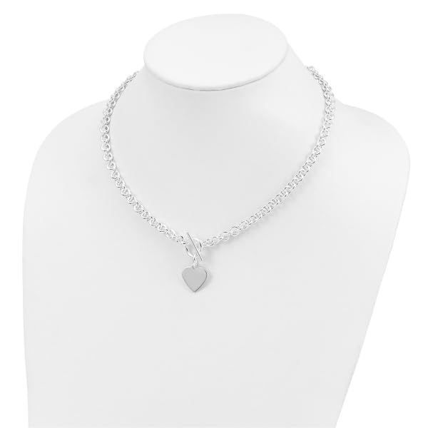 IceCarats 925 Sterling Silver Engraveable Heart Love Disc Link Necklace 18 inch Chain Toggle Clasp