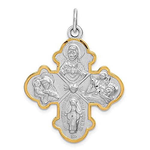 IceCarats 925 Sterling Silver Four Way Holy Cross Religious Medal Necklace Christian Pendant Scapular Charm 36mm x 35mm Only