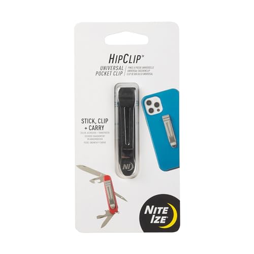 Nite Ize HipClip Universal Pocket Clip - Stainless Steel Adhesive Clip - Pocket Accessories for Cell Phone, Pocket Knife & More - Metal Cell Phone Belt Clip with Strong 3M VHB Adhesive