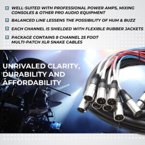 Seismic Audio Speakers 8 Channel XLR Snake Cables, Pro Audio Snake Cables, 25 Foot, Multiple Colored Coded Cables