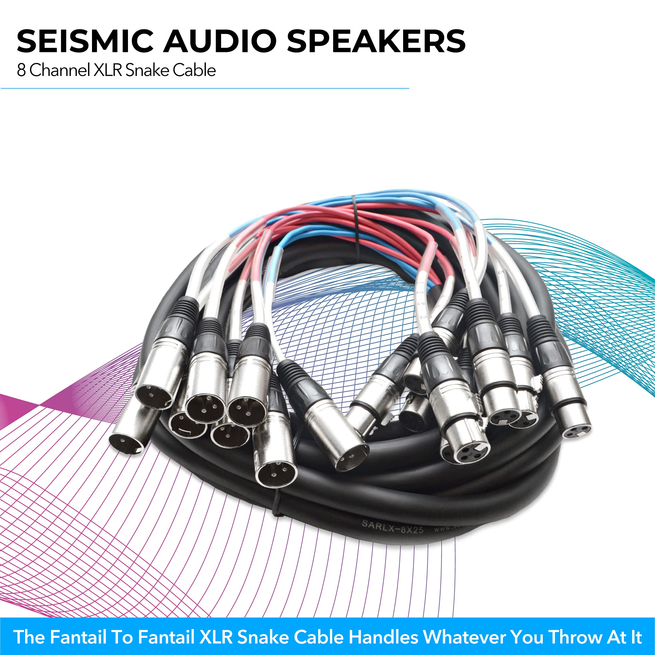 Seismic Audio Speakers 8 Channel XLR Snake Cables, Pro Audio Snake Cables, 25 Foot, Multiple Colored Coded Cables