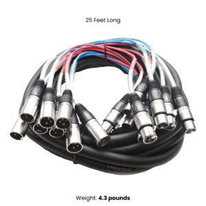 Seismic Audio Speakers 8 Channel XLR Snake Cables, Pro Audio Snake Cables, 25 Foot, Multiple Colored Coded Cables