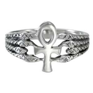 moonlight mysteries silver egyptian ankh serpent ring for men or women (available 4-15) sz 8