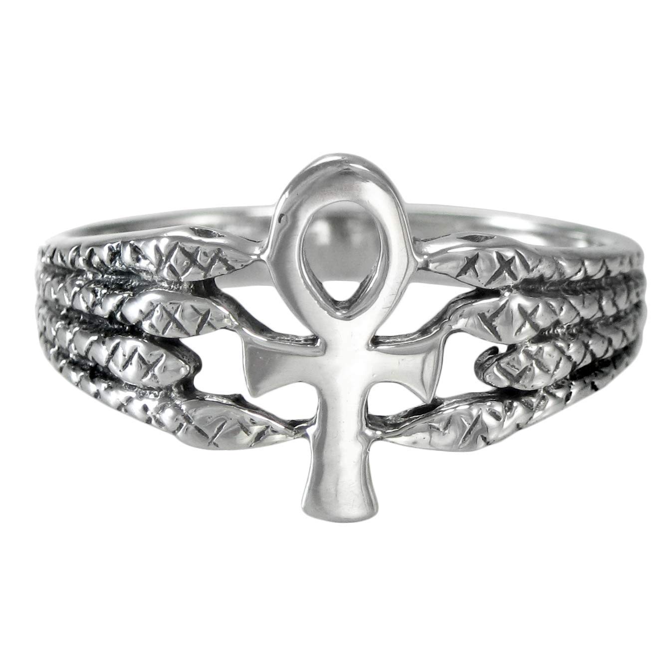 Moonlight Mysteries Silver Egyptian Ankh Serpent Ring for Men or Women (Available 4-15) sz 8