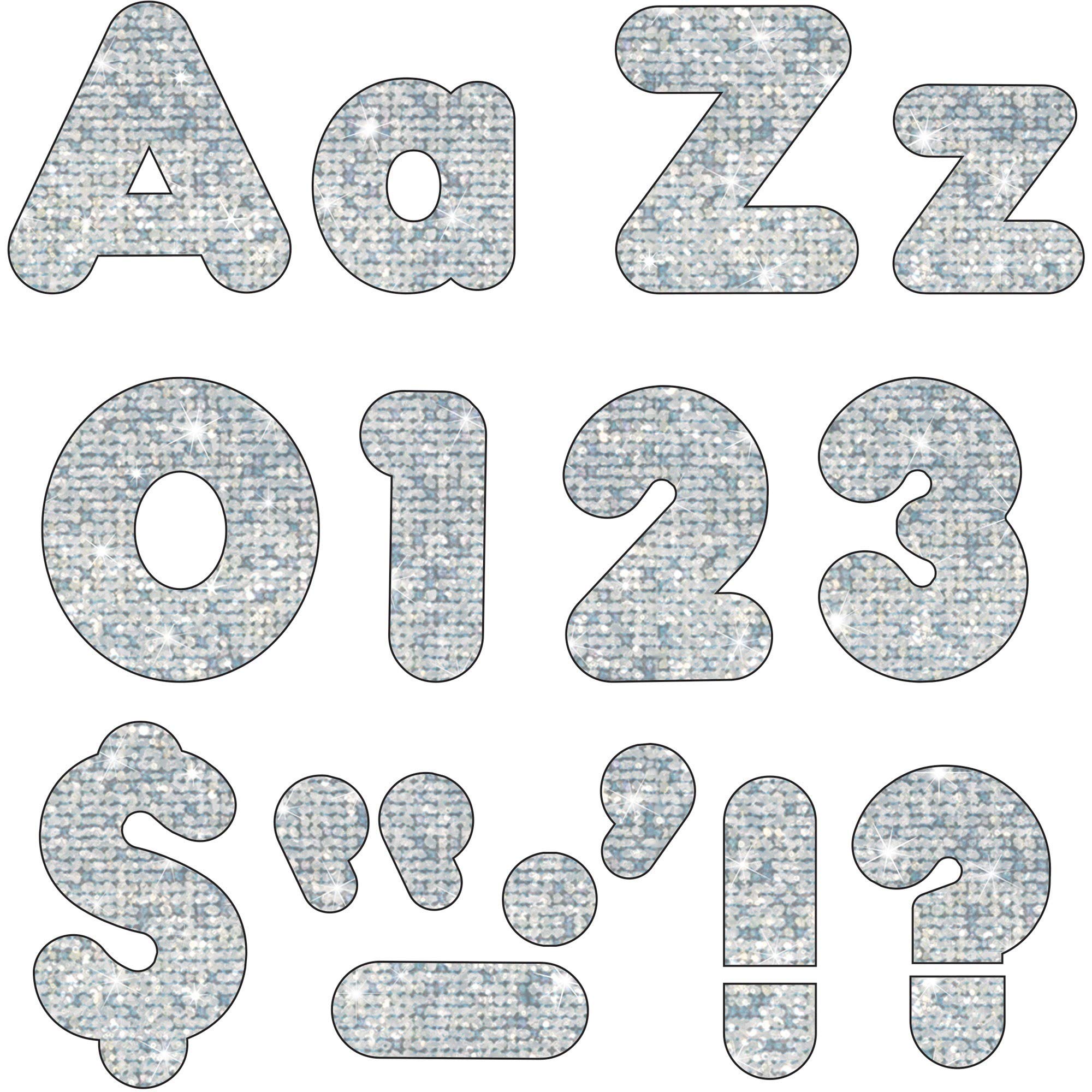 TREND ENTERPRISES Silver Sparkle 4" Casual Combo Ready Letters, 172 pieces, T-79943