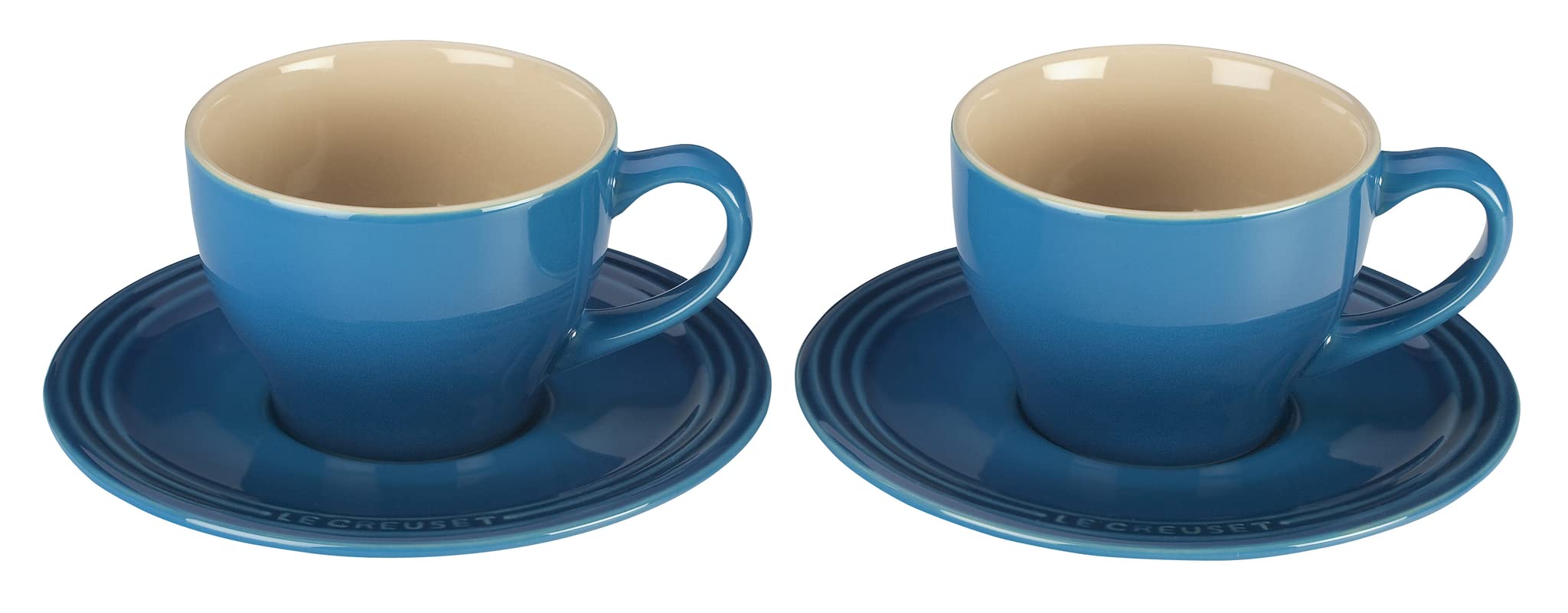 Le Creuset Stoneware Set of 2 Cappuccino Cups and Saucers , 7 oz. each, Marseille