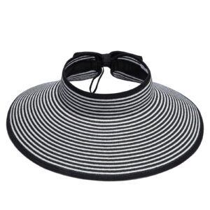 simplicity women's straw sun hat wide brim roll-up sun visor black/white